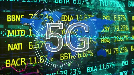 Animación-De-5g-Sobre-Datos-Financieros-Y-Globo-Terráqueo