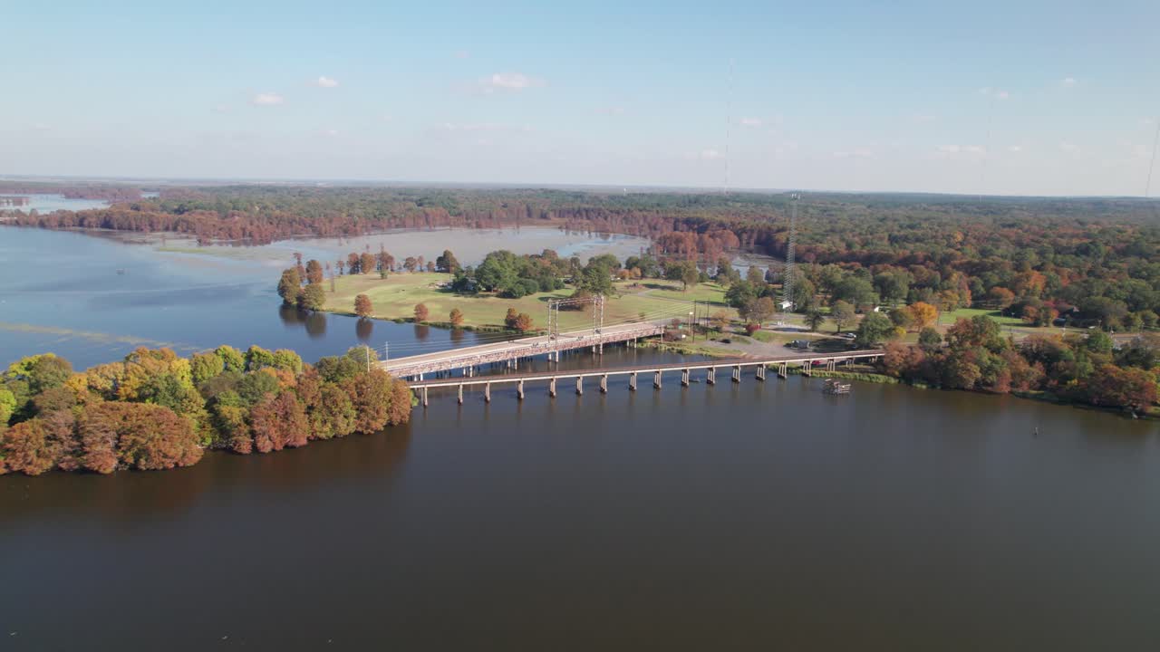 Aerial video of Caddo Lake Historic Drawbridge on the Louisiana side