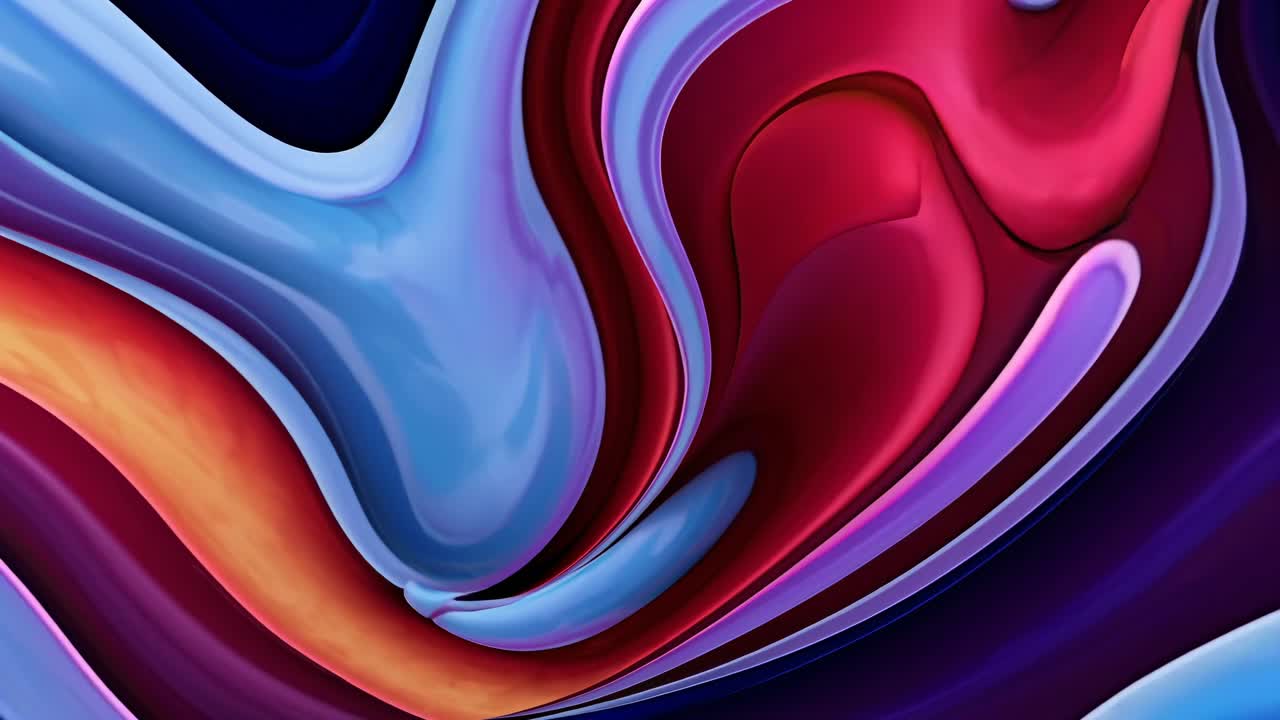 Abstract video background with vibrant, flowing curves in red, blue, and purple hues