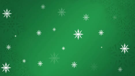 Animation-of-snowflakes-falling-on-green-background