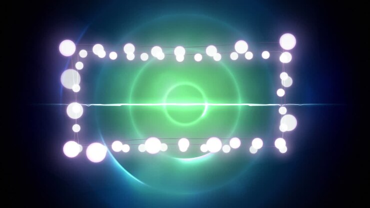 Animation of christmas decoration fairy lights with copy space over green circles