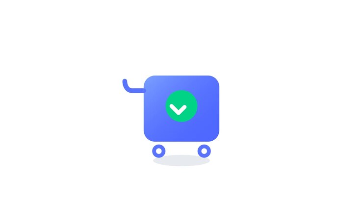 Animated Shopping Cart Icon with Green Checkmark