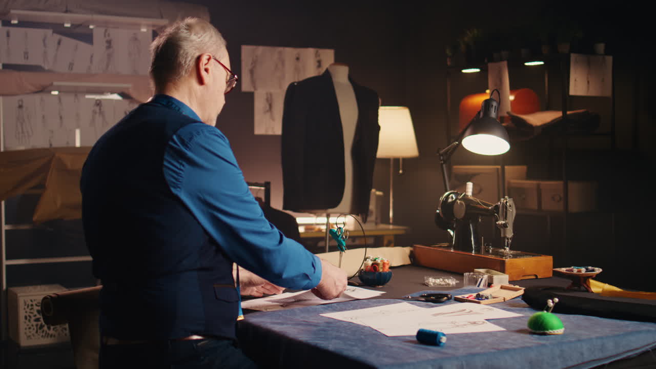 시니어 디자이너가 스케치를 보고 있습니다.