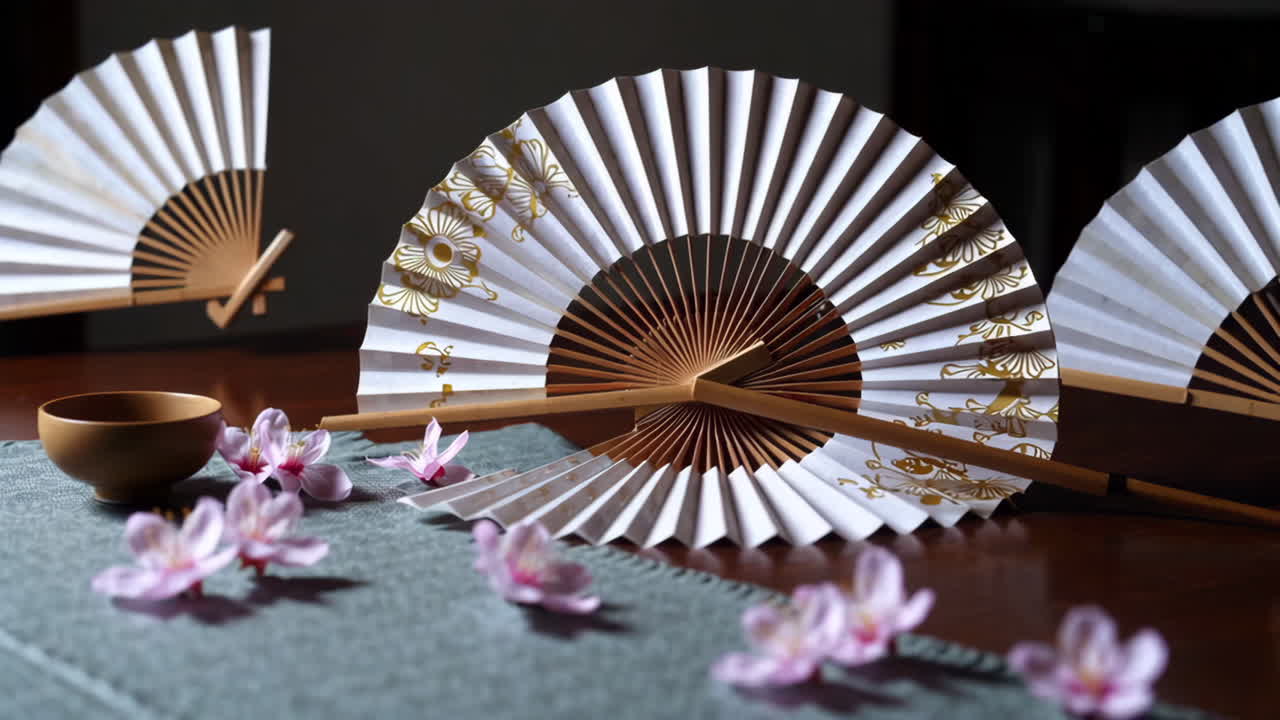 Elegant Paper Fans and Cherry Blossoms