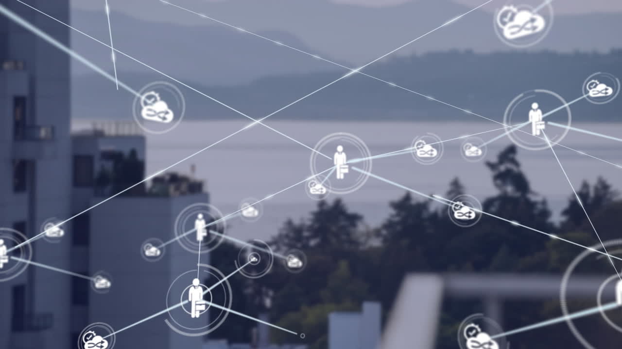 animación del procesamiento de datos sobre el paisaje urbano