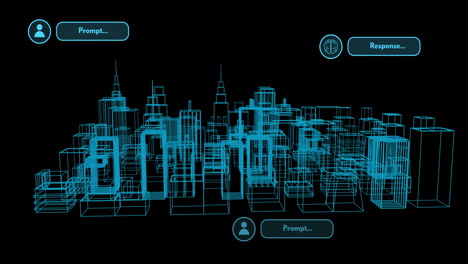 Animación-De-Procesamiento-De-Datos-Y-Texto-Ai-Sobre-La-Ciudad-Sobre-Fondo-Negro