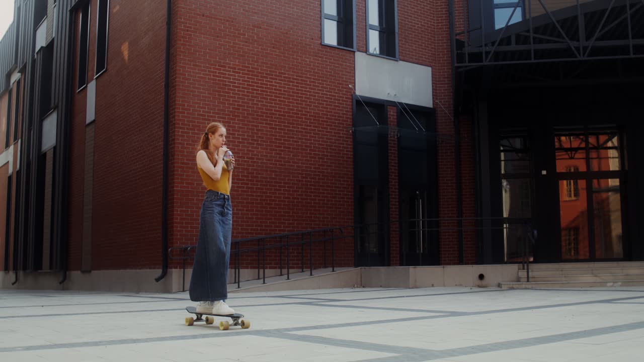 Kvinne skater i bymiljø