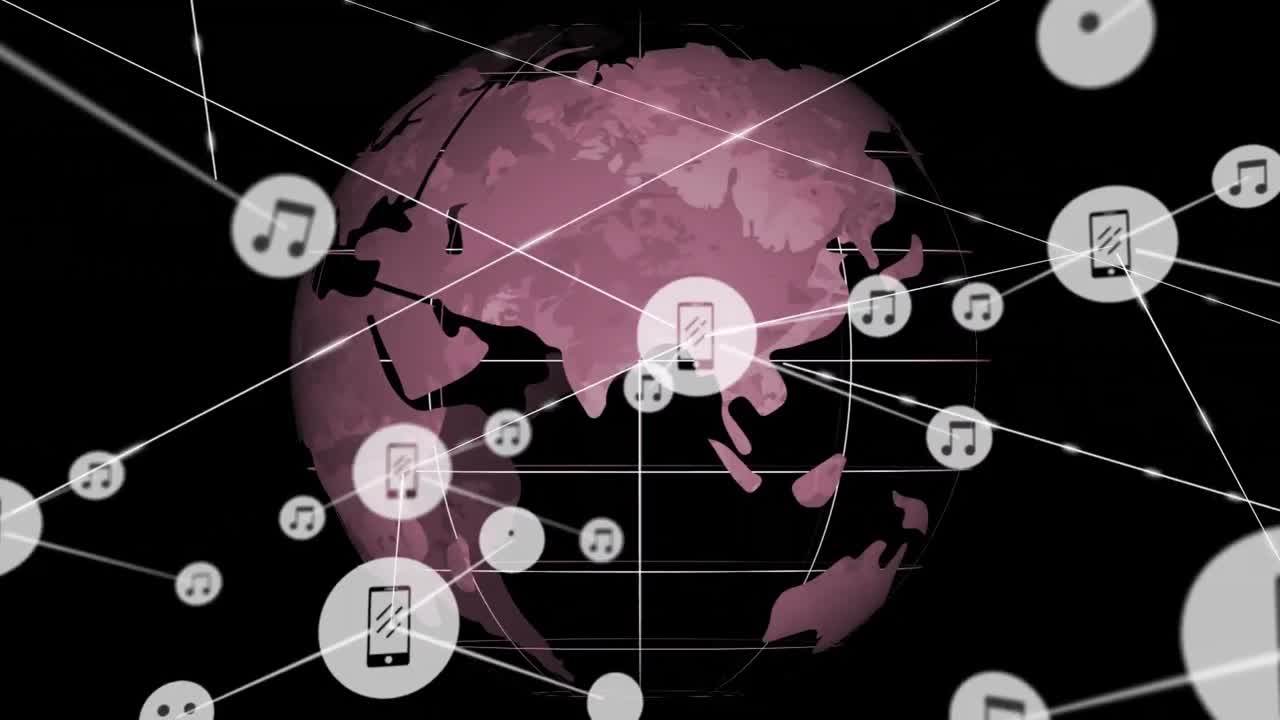 전 세계에 있는 아이콘과 연결된 네트워크의 애니메이션