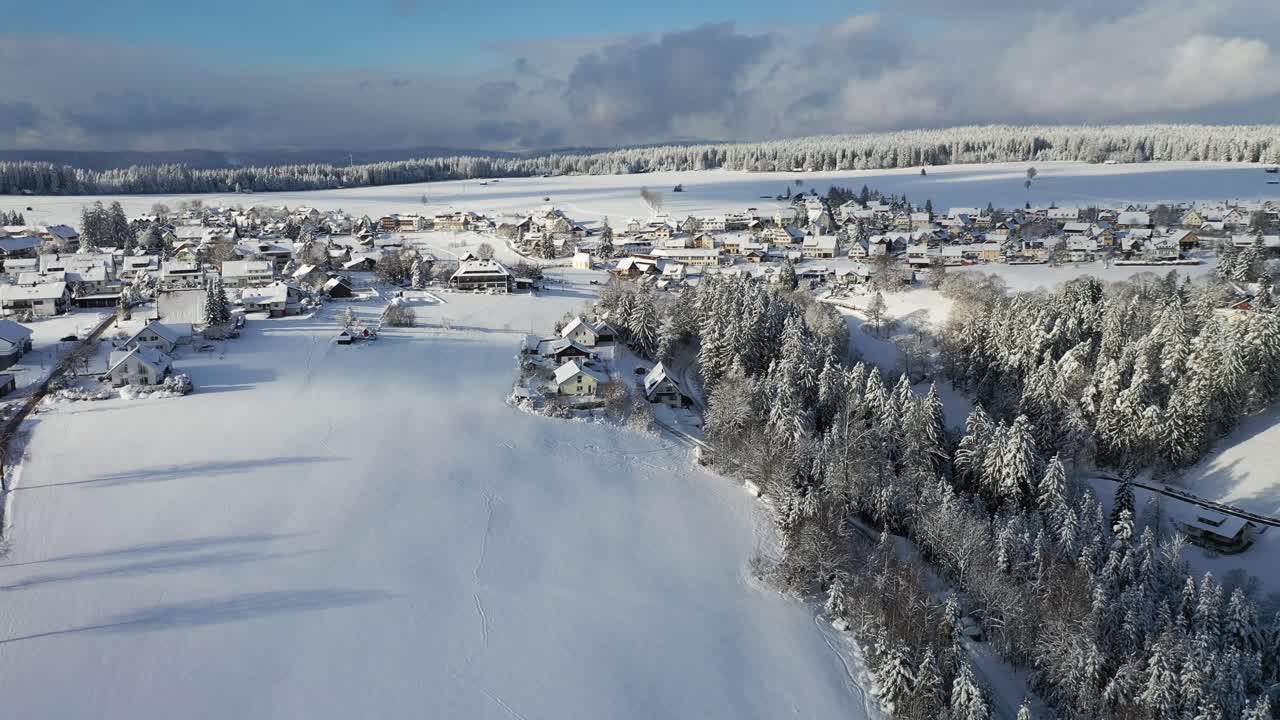 드론 비행 독일의 블랙 포레스트의 눈  ⁇ 인 풍경