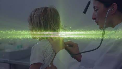 animación de senderos de luz sobre diversos antecedentes de médicos y pacientes