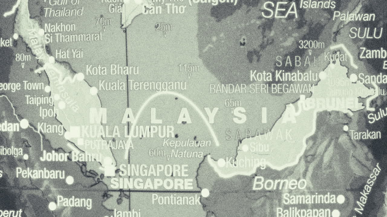 Greyscale Map of Southeast Asia highlighting Malaysia