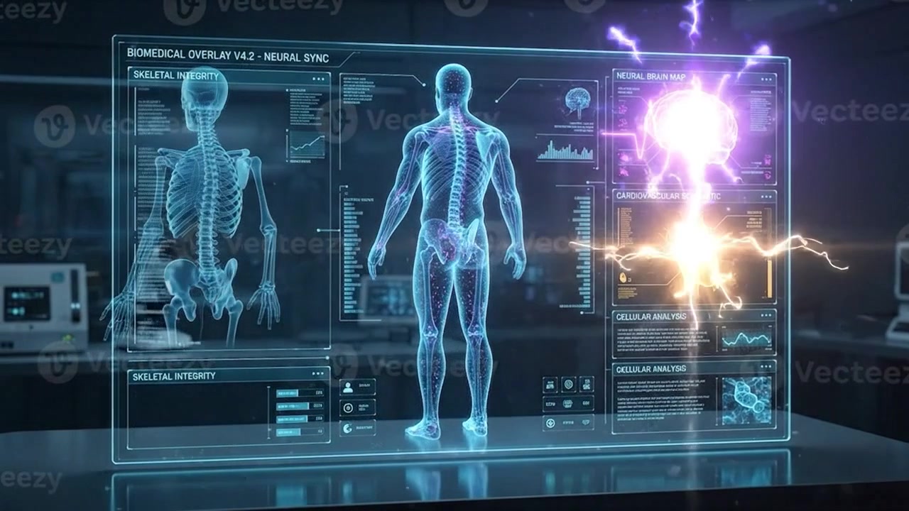Digital Human Anatomy Hologram Display in Medical Laboratory