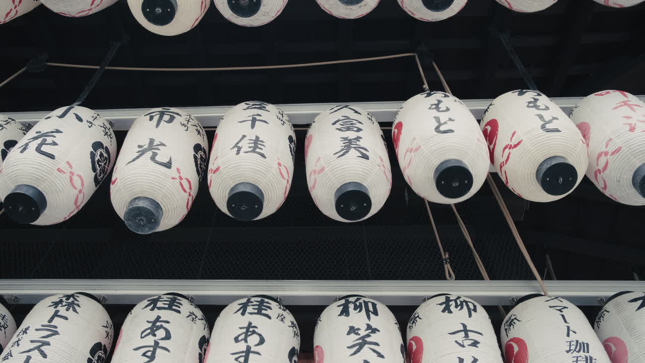 Hanging Paper Lanterns at a Japanese Temple