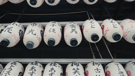 hanging paper lanterns at a japanese temple
