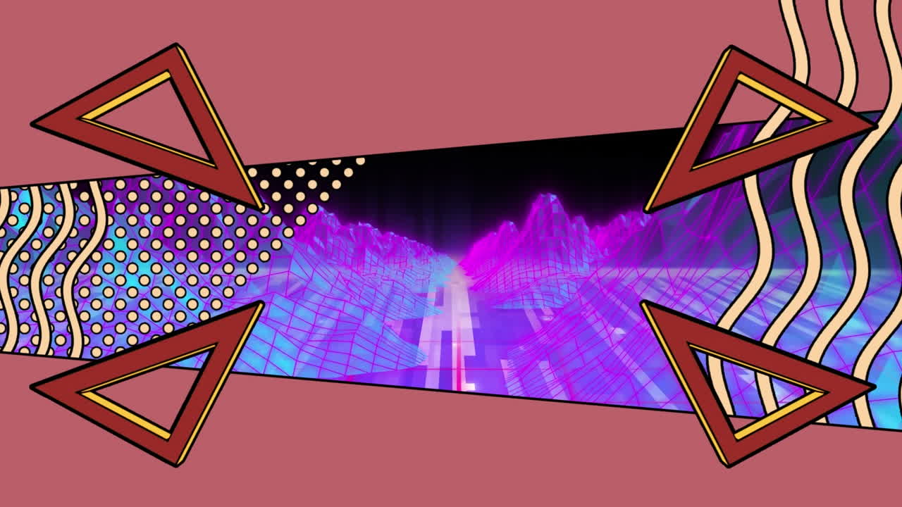 디지털 산 위를 이동하는 모양의 애니메이션