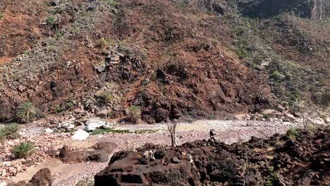rugged landscape of wadi dirhor in socotra, yemen - drone shot
