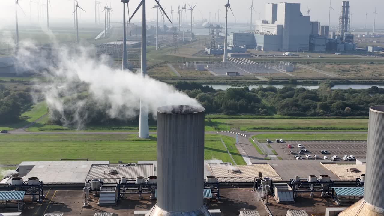 Powerplant at the Eemshaven, The Netherlands. Aerial drone video.
