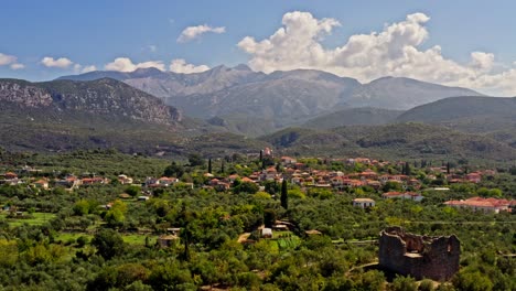 peloponnese mountain landscape greek rural countryside town aerial