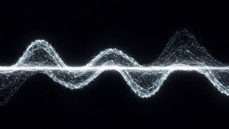 dynamic waves of light: a stunning visual representation of vibrating frequencies in a dark space, showcasing the beauty of waveforms through elegant particle motion