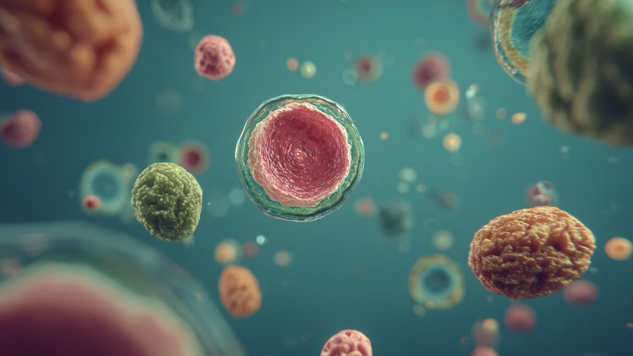 A Stunning Microscopic Exploration of Cellular Life: Captivating Views of Cells in Motion and Their Intricate Structures Unveiled in Two Distinct Frames