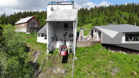 góndola de montaña krossobanen subiendo la montaña en rjukan, noruega