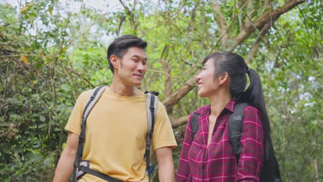 couple hiking in the forest