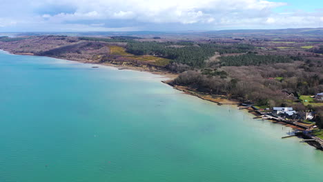 Aerial-flying-over-Isle-of-Wight-sea-Sunny-day-UK-4K