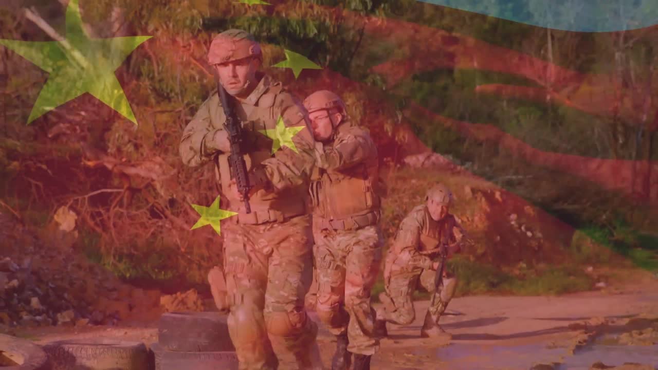 중국의 발 위에 백인 군인들의 애니메이션