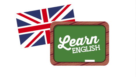 chalkboard and british flag learn english animation