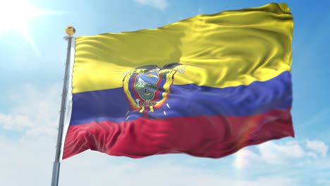 4k-3D-Darstellung-Der-Wehenden-Flagge-An-Einem-Pol-Des-Landes-Ecuador