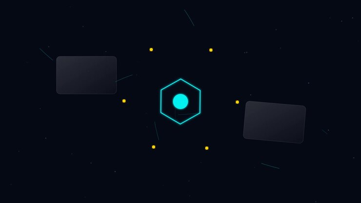 Abstract Digital Hexagon Interface with Floating Data Panels