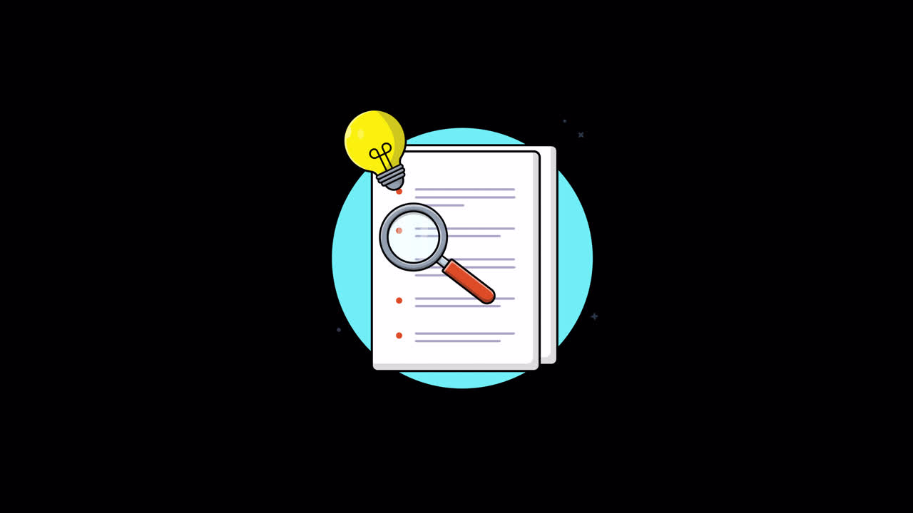 Animated Magnifying Glass Analyzing Documents with Idea Light Bulb
