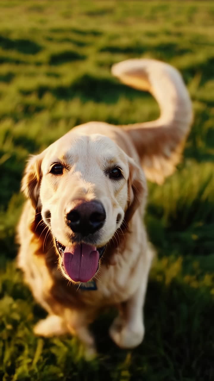 un golden retriever feliz en un campo