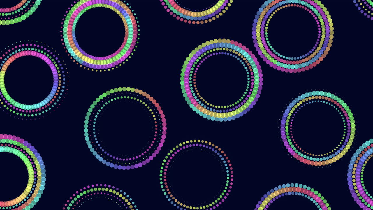 어두운 배경에 다채로운 패턴을 형성하는 활기찬 원