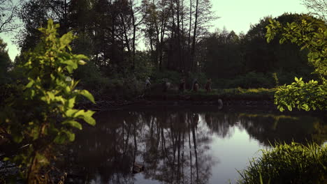 medieval warriors by the river