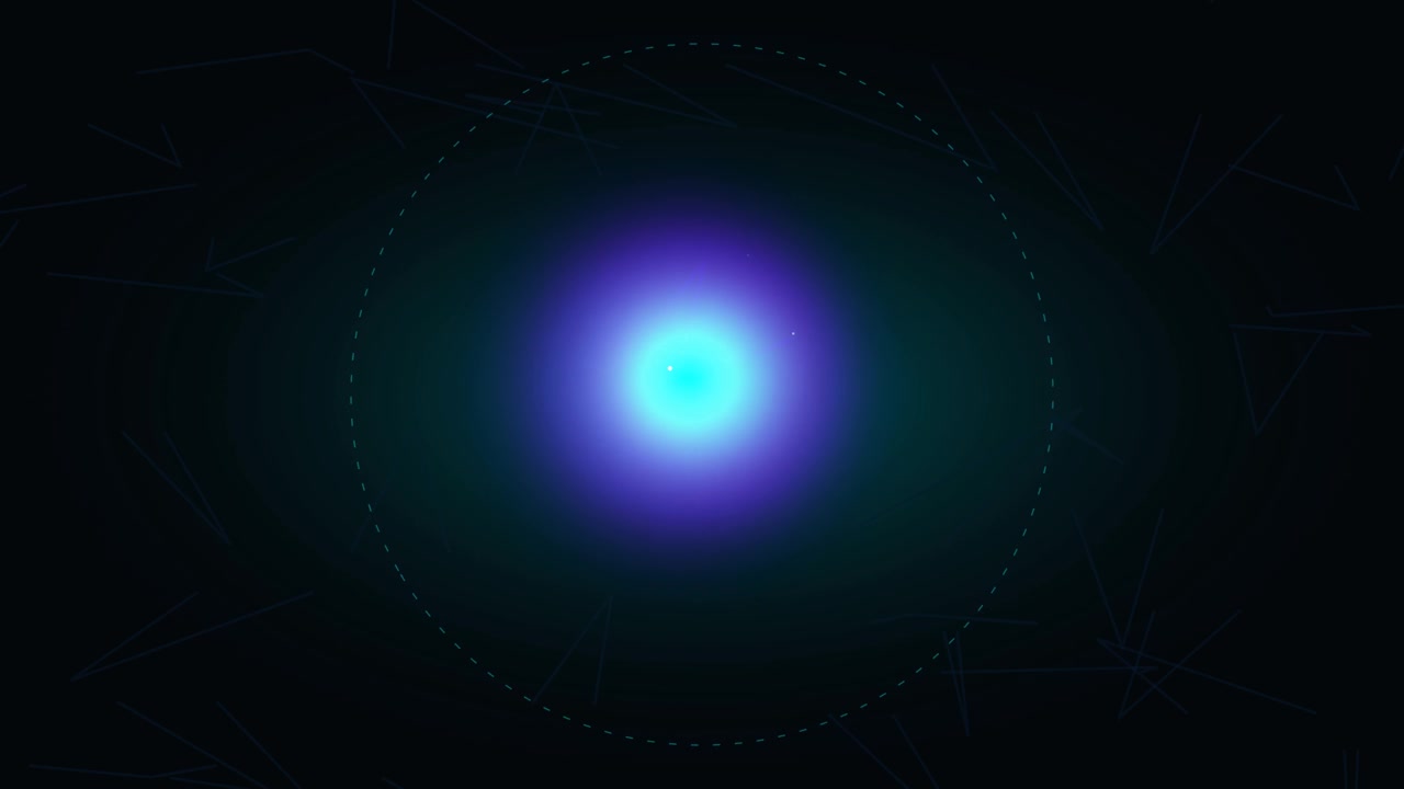 Abstract Glowing Light Orb with Orbiting Particles on Dark Background