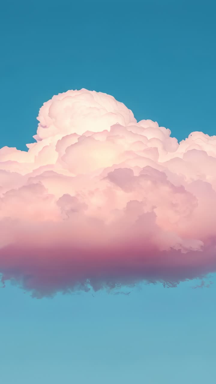 Vertical video: Starting camera zooming to pink cumulus in deep blue sky, revealing color gradation