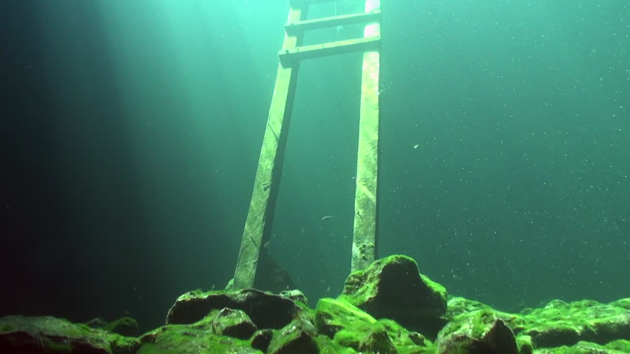 멕시코 세노테의 나무 사다리