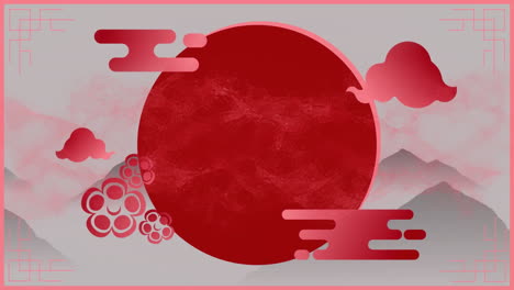 animation of chineses red patterns moving over red circle on grey background