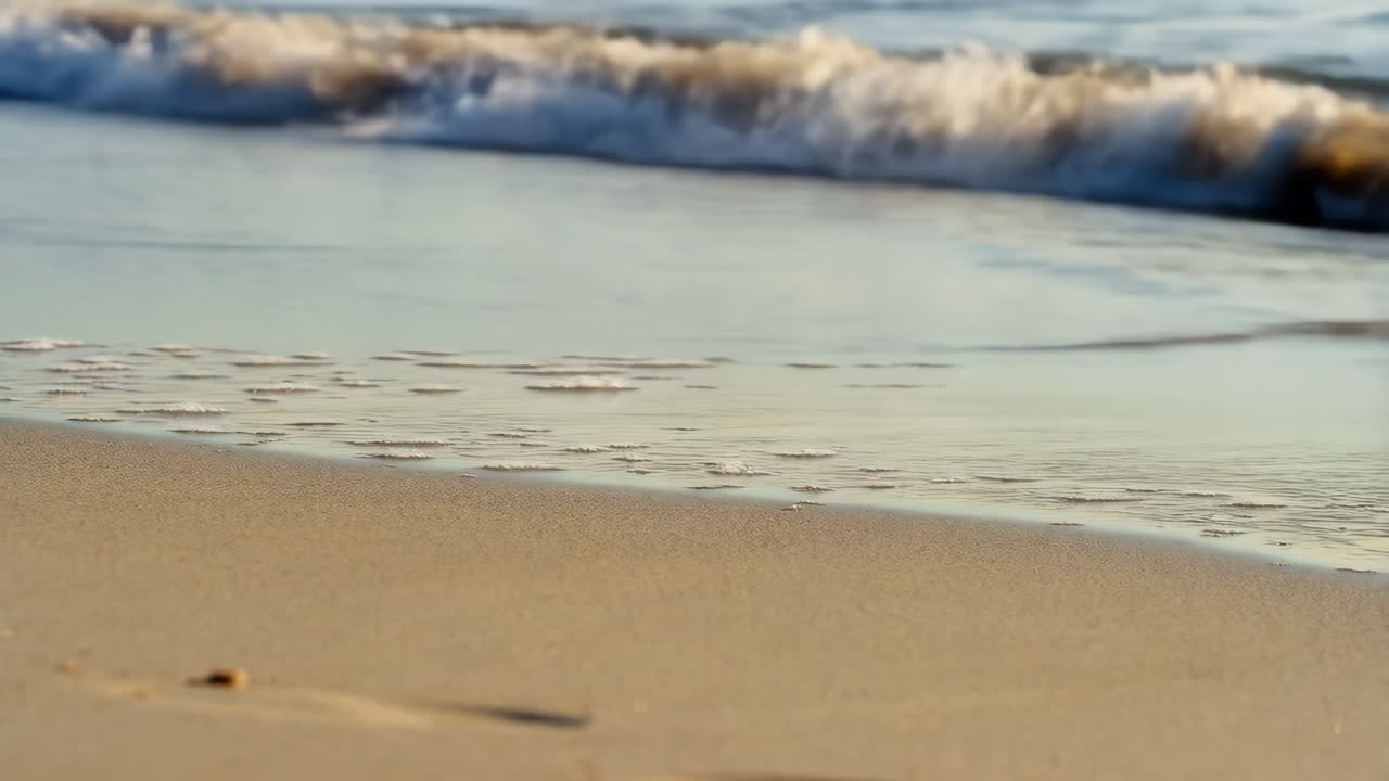 Close-up of Waves on a Sandy Beach Shoreline
