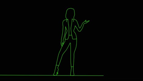 animation of one line drawing of single continuous line drawing businesswoman standing straight with open arms