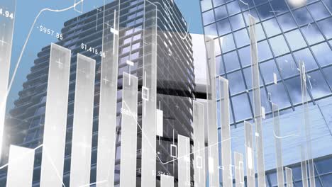 animation of statistical data processing against tall buildings