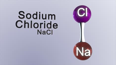 renderização cgi de alta qualidade de um modelo molecular científico de uma molécula de cloreto de sódio, com etiqueta preta simples e símbolo químico