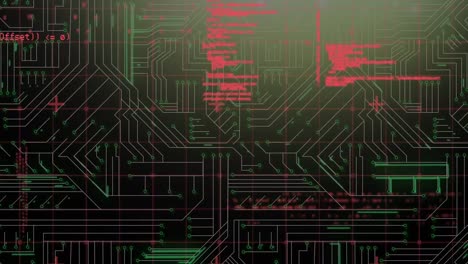 digital animation of data processing against microprocessor connections on black background