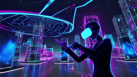 navigating the metaverse: futuristic vr experience in a neon city