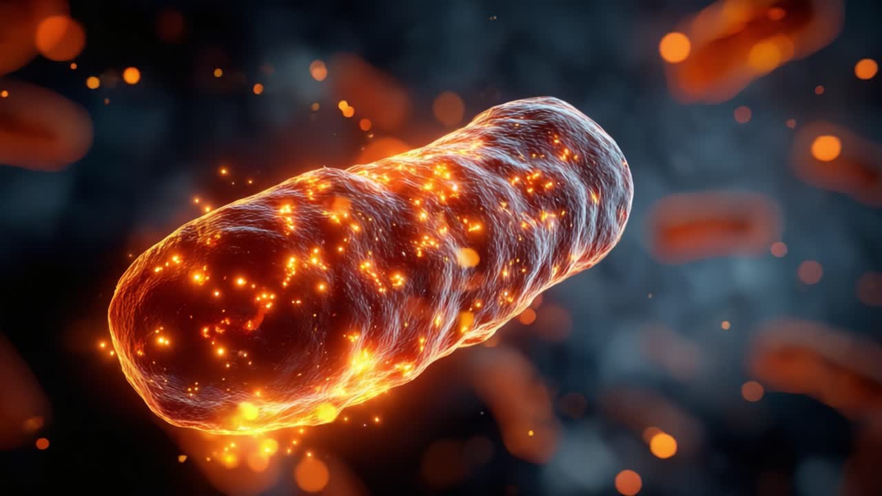 Uno scorcio accattivante di una struttura batterica illuminata, che mostra motivi intricati e colori vivaci che evidenziano la complessità della vita microbica sotto una lente microscopica