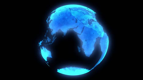 holograma digital azul planeta tierra. países holograma volando en el ciberespacio. planeta científico 3d giratorio tecnología de conectividad empresarial futurista concepto de fondo abstracto. 4k loopable