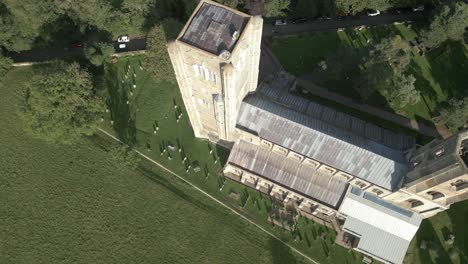 Above-View-Of-Medieval-Architecture-Of-Wymondham-Abbey-In-Norfolk,-England,-United-Kingdom