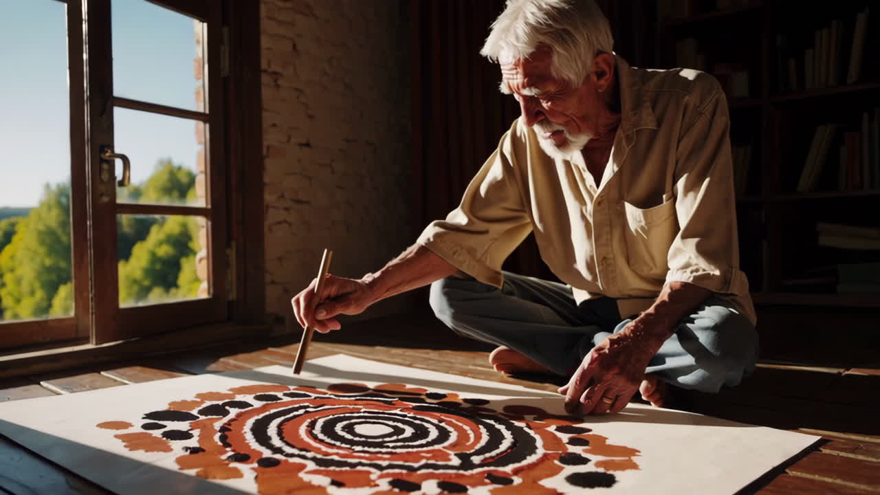Senior Artist Creating Indigenous Artwork