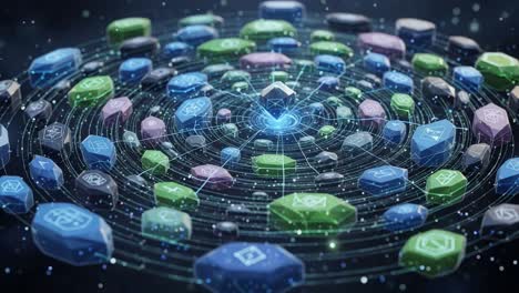 dynamic visualization of digital connections: a beautiful array of colorful icons representing communication and data exchange in a networked environment